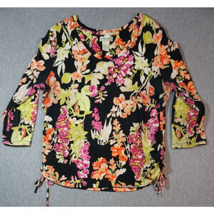Caribbean Joe Island supply Ladies Floral shirt with gathered sides Sz L